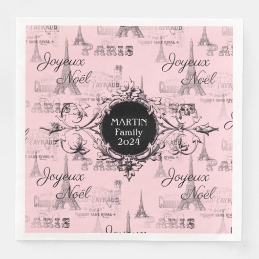 Paris Joyeux Noel Personal Pink Christmas Napkins (正面)