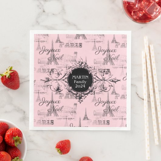 Paris Joyeux Noel Personal Pink Christmas Napkins (インサイチュ)