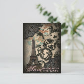 Paris Laceヴィンテージ結婚式の日付を保存 案内ポストカード (スタンド正面)