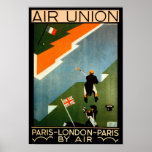 Paris - London - Paris by Air ポスター<br><div class="desc">Vintage air travel poster for defunct French air travel pioneer Air Union promoting their service links between London and Paris.</div>