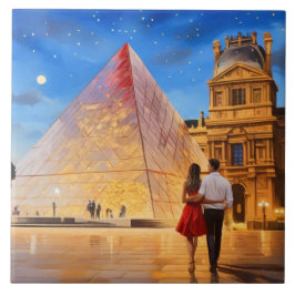 Paris Love: Louvre Museum Pyramid Romantic Couple タイル