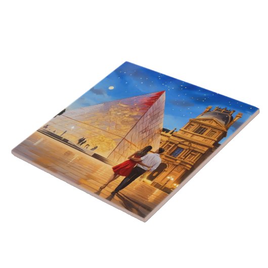 Paris Love: Louvre Museum Pyramid Romantic Couple タイル (側面)