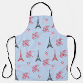 Paris Love Pattern – Eiffel Tower & Roses Seamless エプロン (正面)