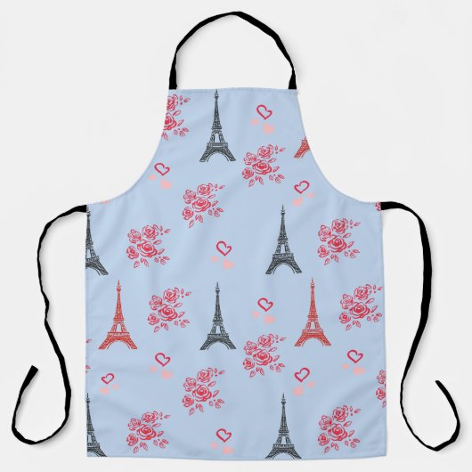 Paris Love Pattern – Eiffel Tower & Roses Seamless エプロン (正面)