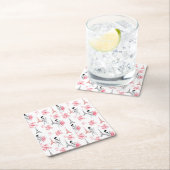 Paris Love Pattern – Eiffel Tower & Roses Seamless スクエアペーパーコースター (インサイチュ)