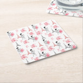 Paris Love Pattern – Eiffel Tower & Roses Seamless スクエアペーパーコースター (アングル)