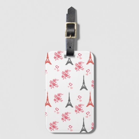 Paris Love Pattern – Eiffel Tower & Roses Seamless ラゲッジタグ (正面縦)