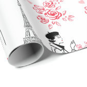 Paris Love Pattern – Eiffel Tower & Roses Seamless ラッピングペーパー (ロールコーナー)
