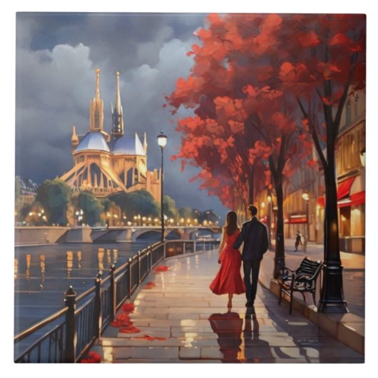 Paris Love: Romantic Couple by Seine Notre Dame タイル (正面)