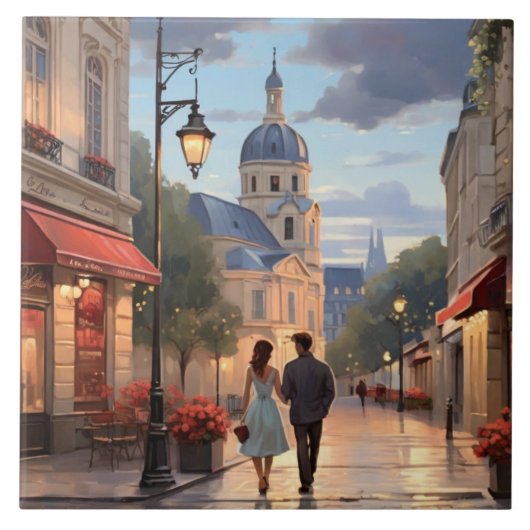 Paris Love: Romantic Couple Evening Stroll France タイル (正面)