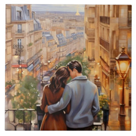 Paris Love: Romantic Couple French City View タイル