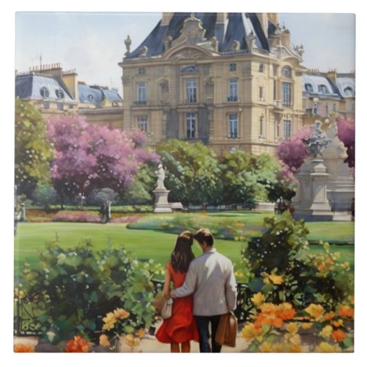 Paris Love: Romantic Couple Jardin du Luxembourg タイル (正面)
