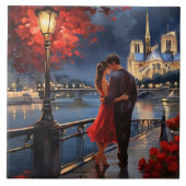 Paris Love: Romantic Couple Seine River Notre Dame タイル (正面)