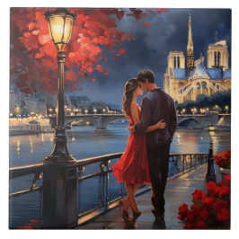 Paris Love: Romantic Couple Seine River Notre Dame タイル
