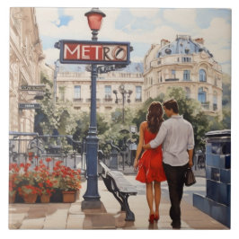 Paris Love: Romantic French Walk by Metro Station タイル
