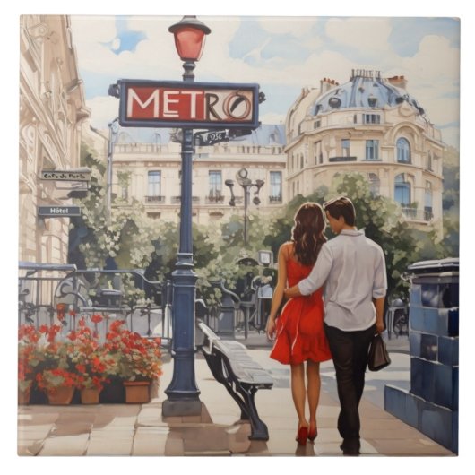 Paris Love: Romantic French Walk by Metro Station タイル (正面)