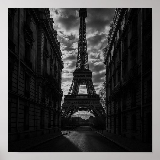 Paris Monochrome Tower View in Urban Street  ポスター (正面)