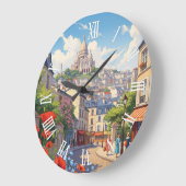 Paris Montmartre Postcard ラージ壁時計 (傾斜)