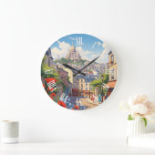 Paris Montmartre Postcard ラージ壁時計 (ホーム)