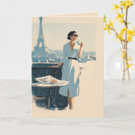 Paris Morning Coffee Elegance カード (黄色い花)