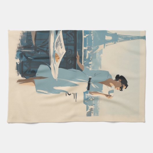 Paris Morning Coffee Elegance キッチンタオル (横)