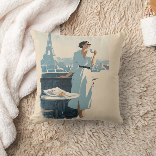 Paris Morning Coffee Elegance クッション (ブランケット)