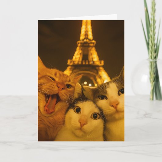 Paris Night Cat Selfie Squad Lover                 カード (正面)