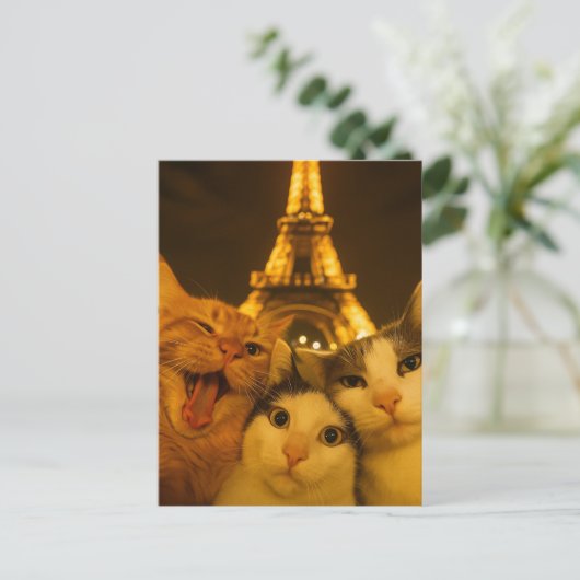Paris Night Cat Selfie Squad Lover                 ポストカード (スタンド正面)