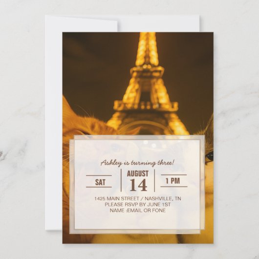 Paris Night Cat Selfie Squad Lover                 招待状 (正面)