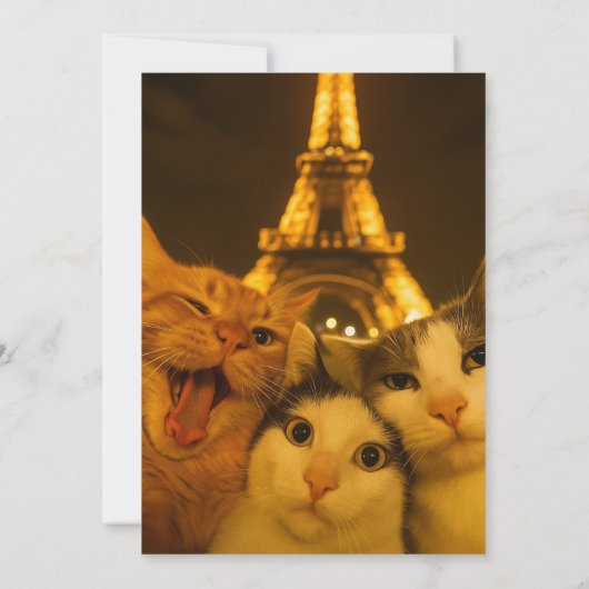 Paris Night Cat Selfie Squad Lover                 招待状 (裏面)