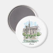 Paris Notre Dame Sketch Design Magnet マグネット (正面/裏面)