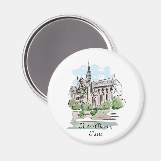 Paris Notre Dame Sketch Design Magnet マグネット (正面/裏面)