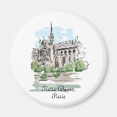 Paris Notre Dame Sketch Design Magnet マグネット (正面)