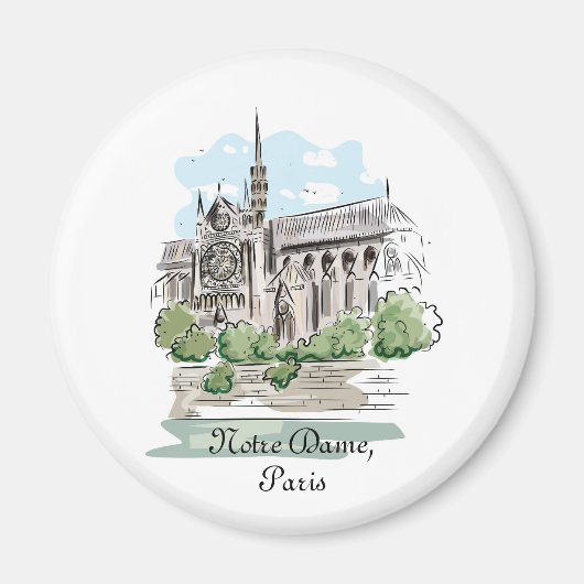 Paris Notre Dame Sketch Design Magnet マグネット (正面)