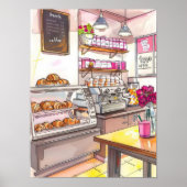 Paris Print Croissant Print Breakfast Print Kitche ポスター (正面)