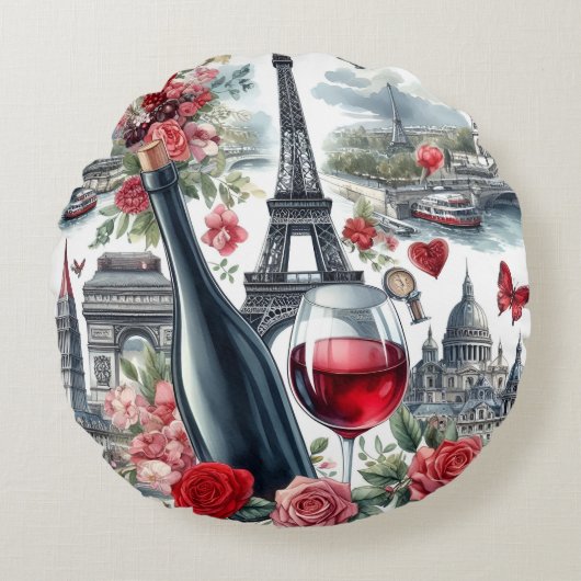 paris red wine ラウンドクッション (正面)