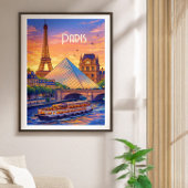 Paris Retro Travel Poster - Eiffel Tower & Louvre  ポスター