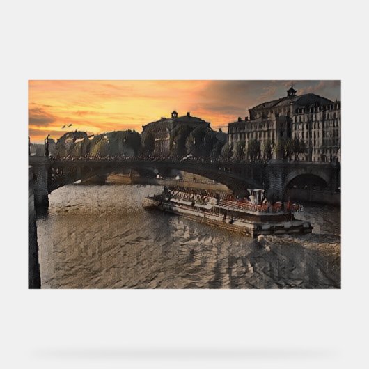 Paris River Wall Art Cityscape Sunset Scene アクリルサイン (正面)