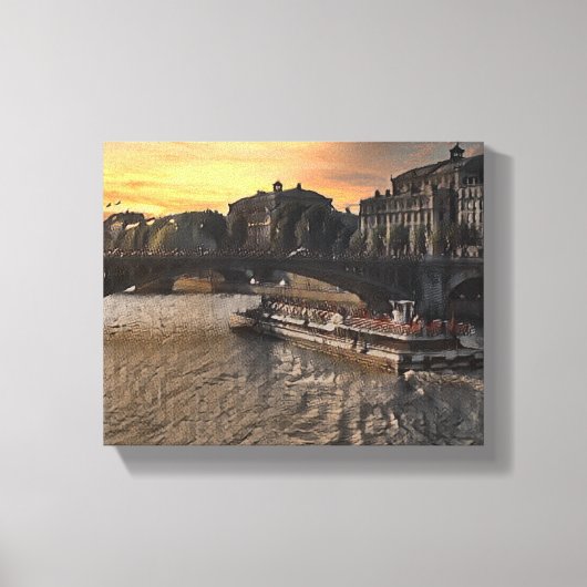Paris River Wall Art Cityscape Sunset Scene キャンバスプリント (正面)