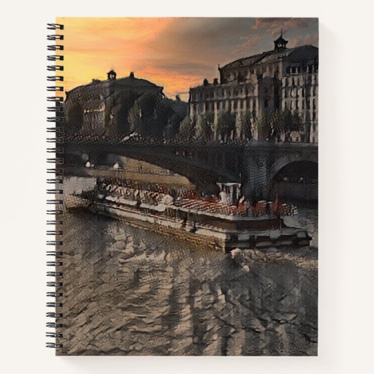 Paris River Wall Art Cityscape Sunset Scene ノートブック (正面)