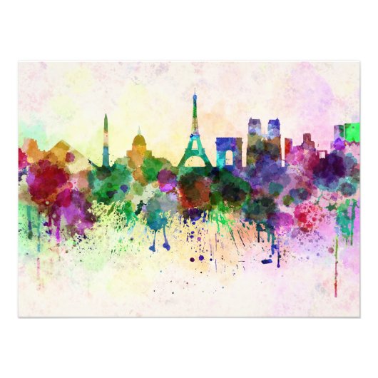 Paris skyline in watercolor background フォトプリント            (正面)