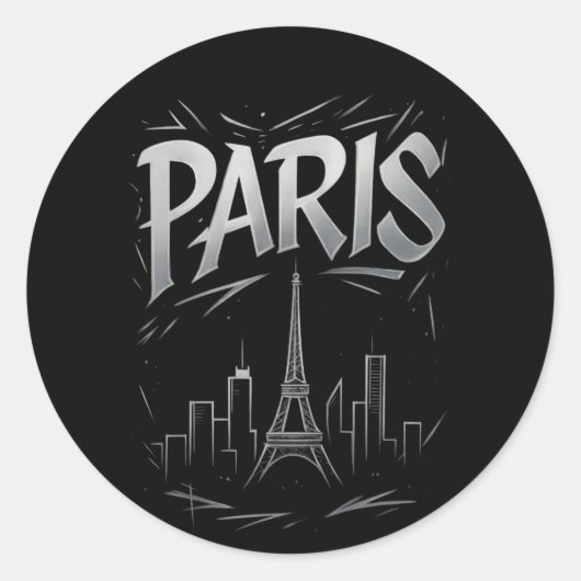Paris Skyline Sticker ラウンドシール (正面)