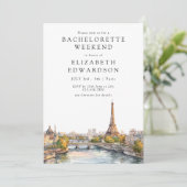 Paris Skyline Watercolor Bachelorette Weekend 招待状 (スタンド正面)