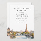Paris Skyline Watercolor Bachelorette Weekend 招待状 (正面/裏面)