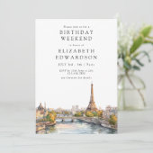 Paris Skyline Watercolor Birthday Weekend 招待状 (スタンド正面)