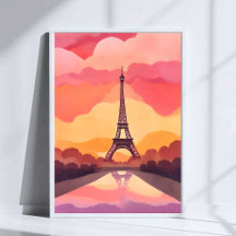 Paris Sunset | Eiffel Tower France Watercolor