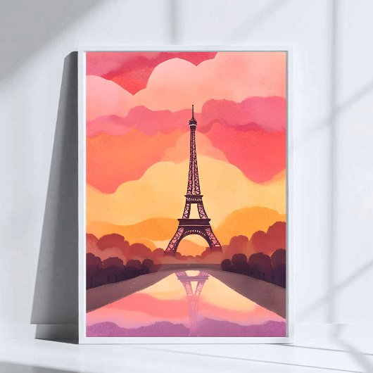 Paris Sunset | Eiffel Tower France Watercolor ポスター