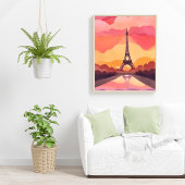 Paris Sunset | Eiffel Tower France Watercolor ポスター