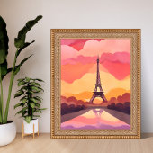 Paris Sunset | Eiffel Tower France Watercolor ポスター