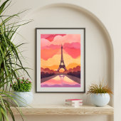 Paris Sunset | Eiffel Tower France Watercolor ポスター